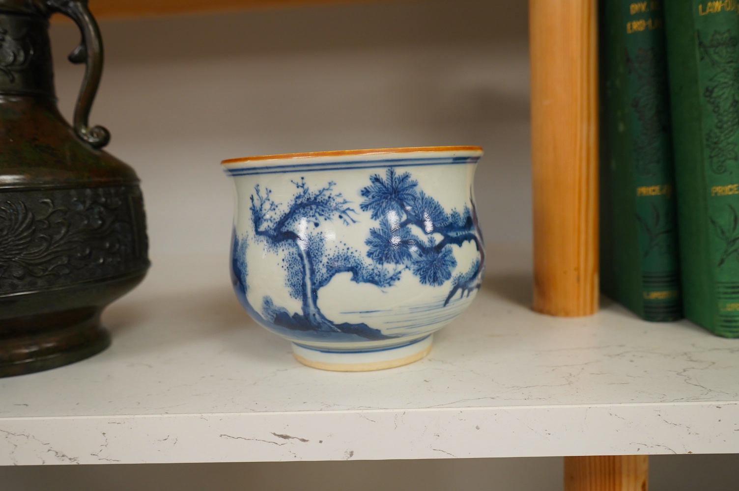 A Chinese blue and white bowl, Kangxi style, 14cm diameter. Condition - good